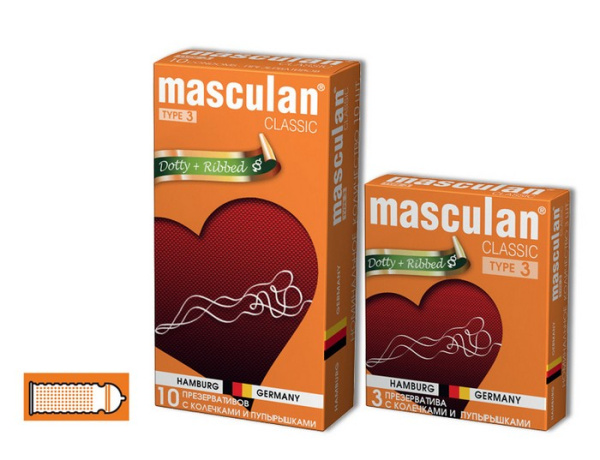 Презервативы Masculan Classic 3,№10,с колечками и пупырышками (Dotty+Ribbed)